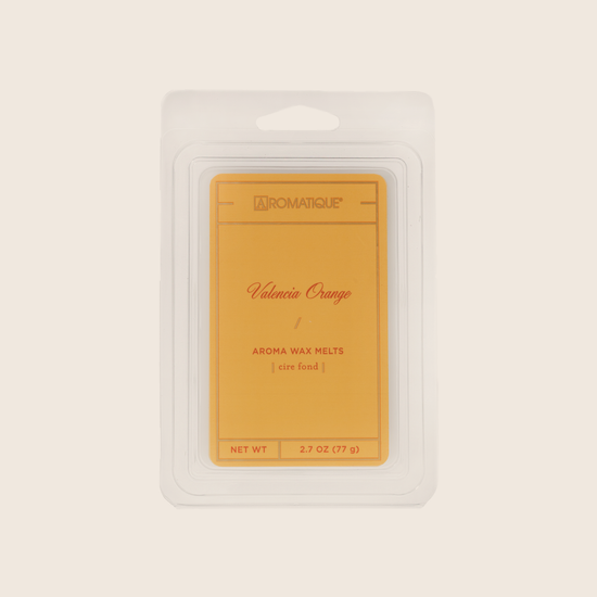 Valencia Orange Aroma Wax Melts transform a room with the fragrance of sweet oranges mixed with notes of apples and red berries with a hint of citrus peel. Aromatique Wax Melts are a set of 8 cubes that contain 100% food-grade paraffin wax and a highly fragrant aroma - no wicks or flames needed. 