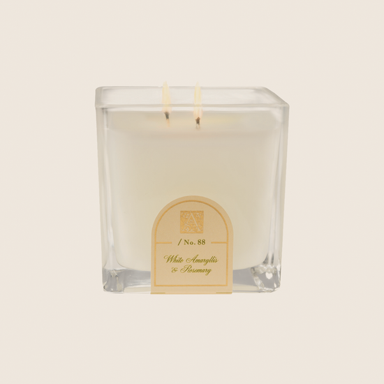 White Amaryllis & Rosemary - Cube Glass Candle
