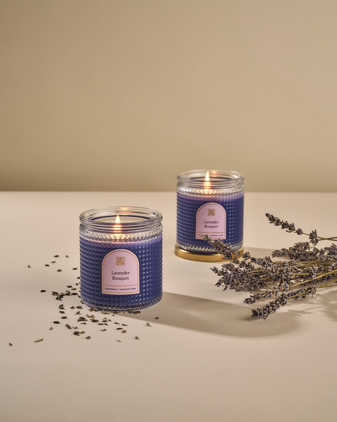 Lavender Bouquet - Elegant Essentials - Textured Glass Candle