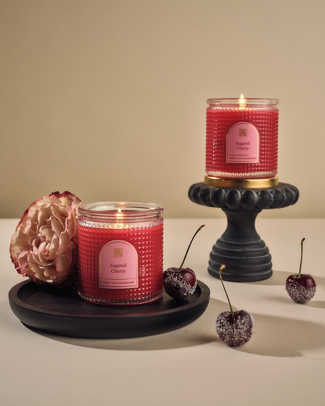 Sugared Cherry - Elegant Essentials - Textured Glass Candle