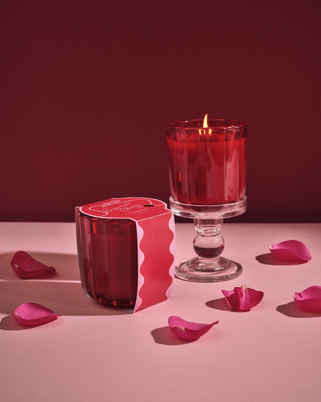 Sugared Cherry - Ribbed Glass Candle - Valentines Collection