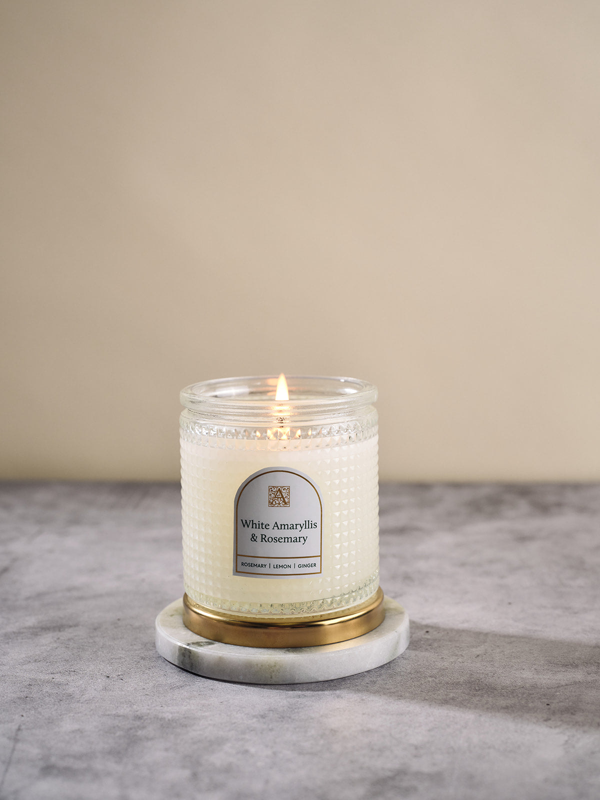 White Amaryllis & Rosemary - Textured Glass Candle