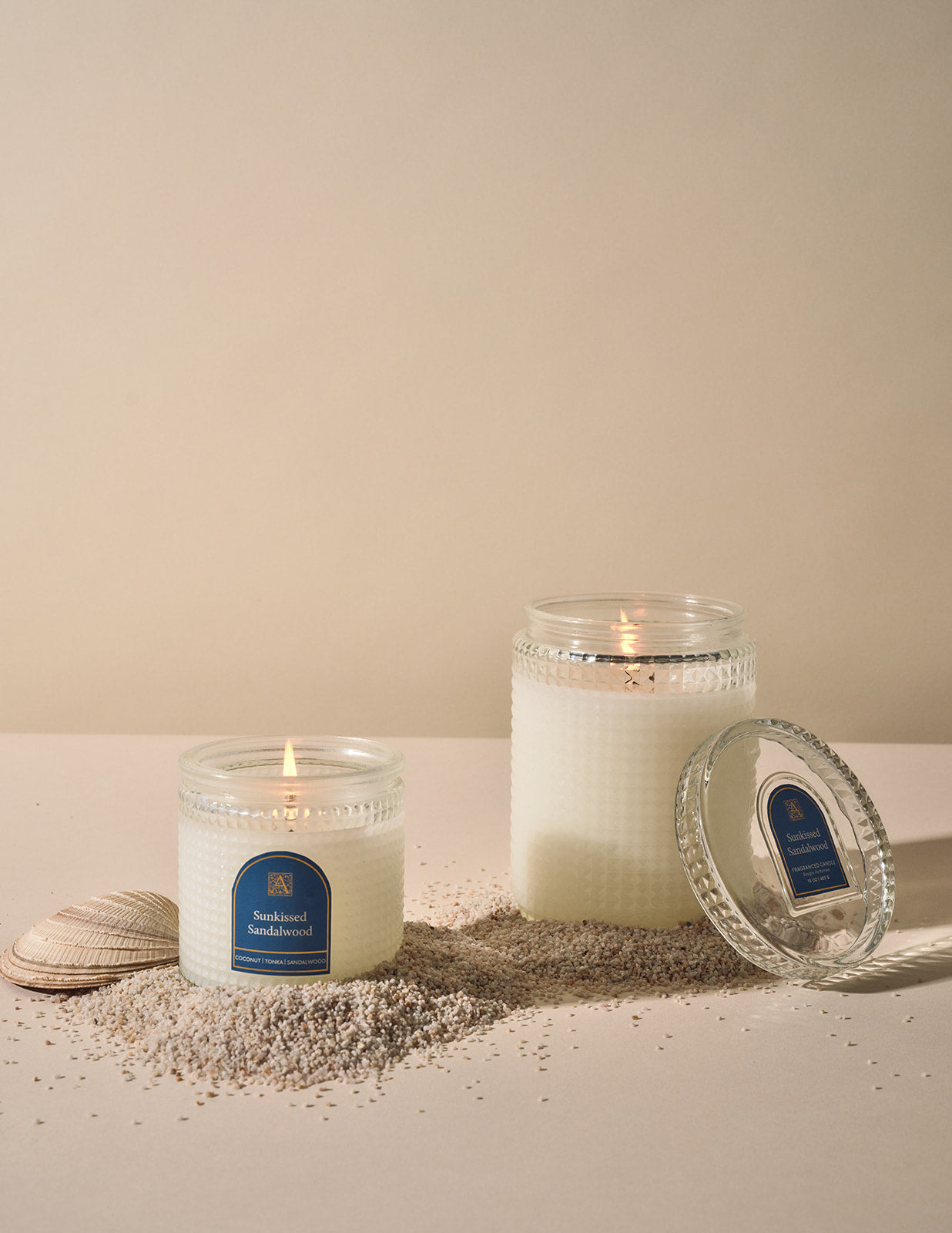 Sunkissed Sandalwood - Textured Glass Candle with Lid