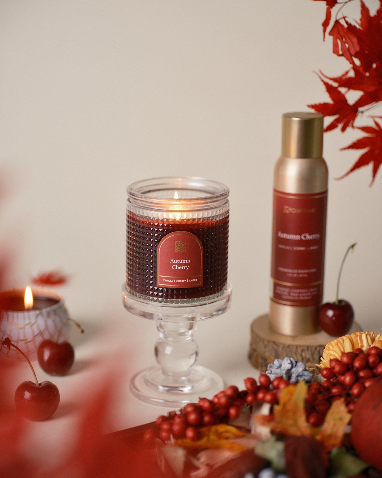 Autumn Cherry - Textured Glass Candle