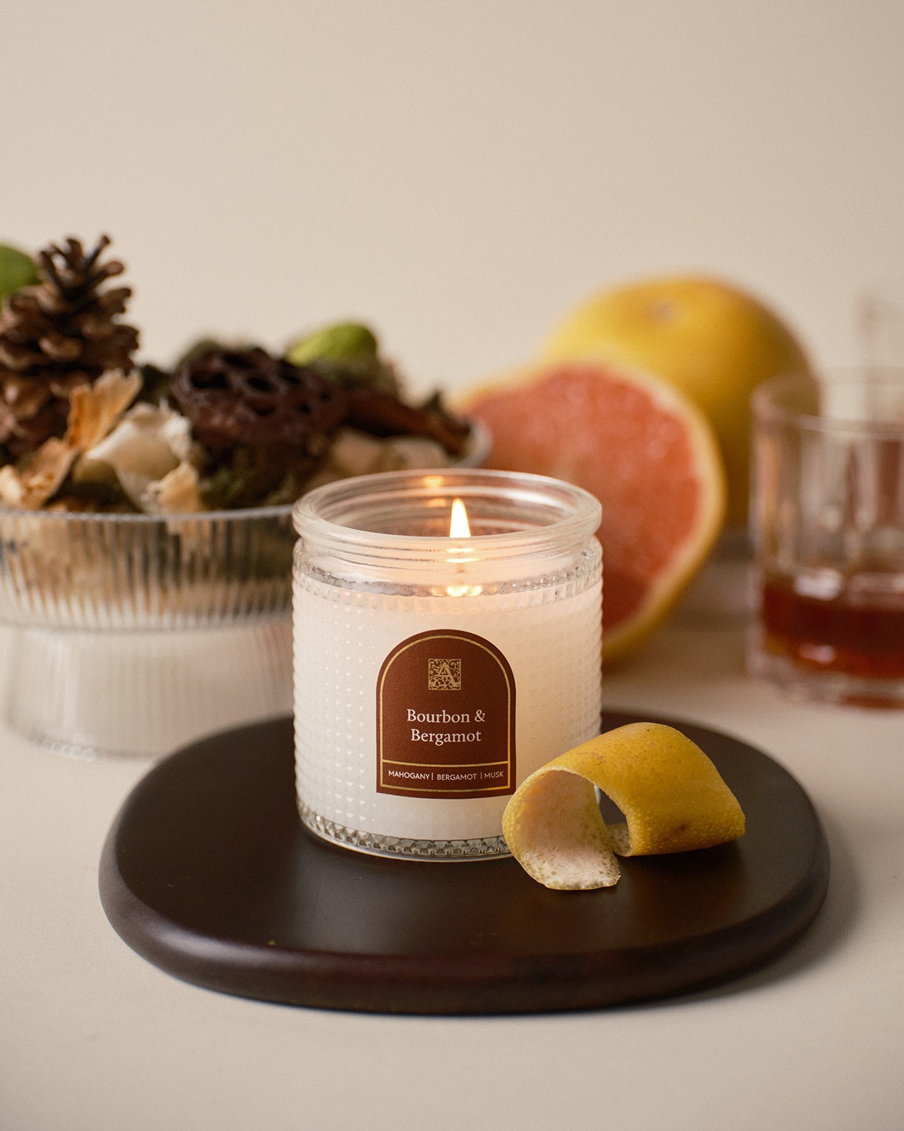 Bourbon & Bergamot - Textured Glass Candle