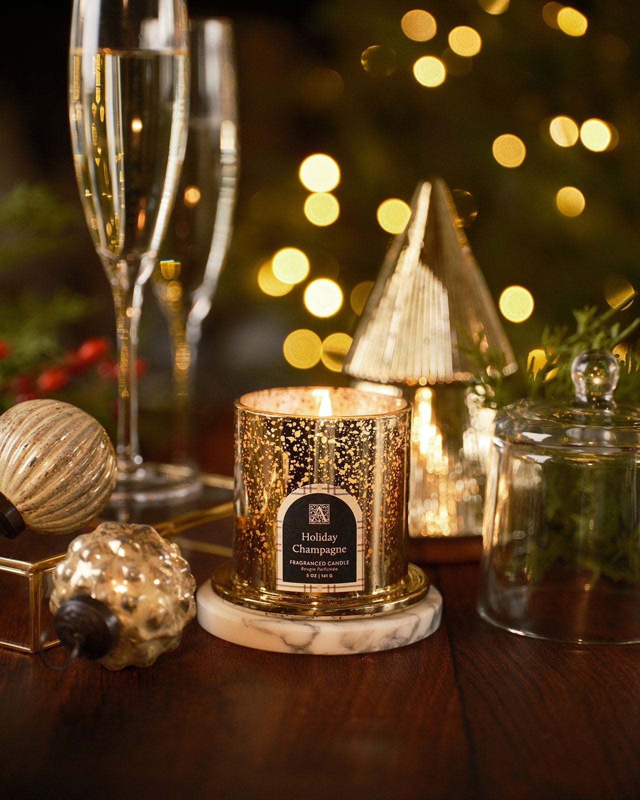NEW! Holiday Champagne - Plaid Cloche Glass Candle - 5 oz