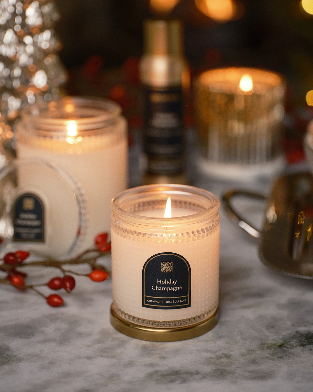 NEW! Holiday Champagne - Textured Glass Candle - 6 oz