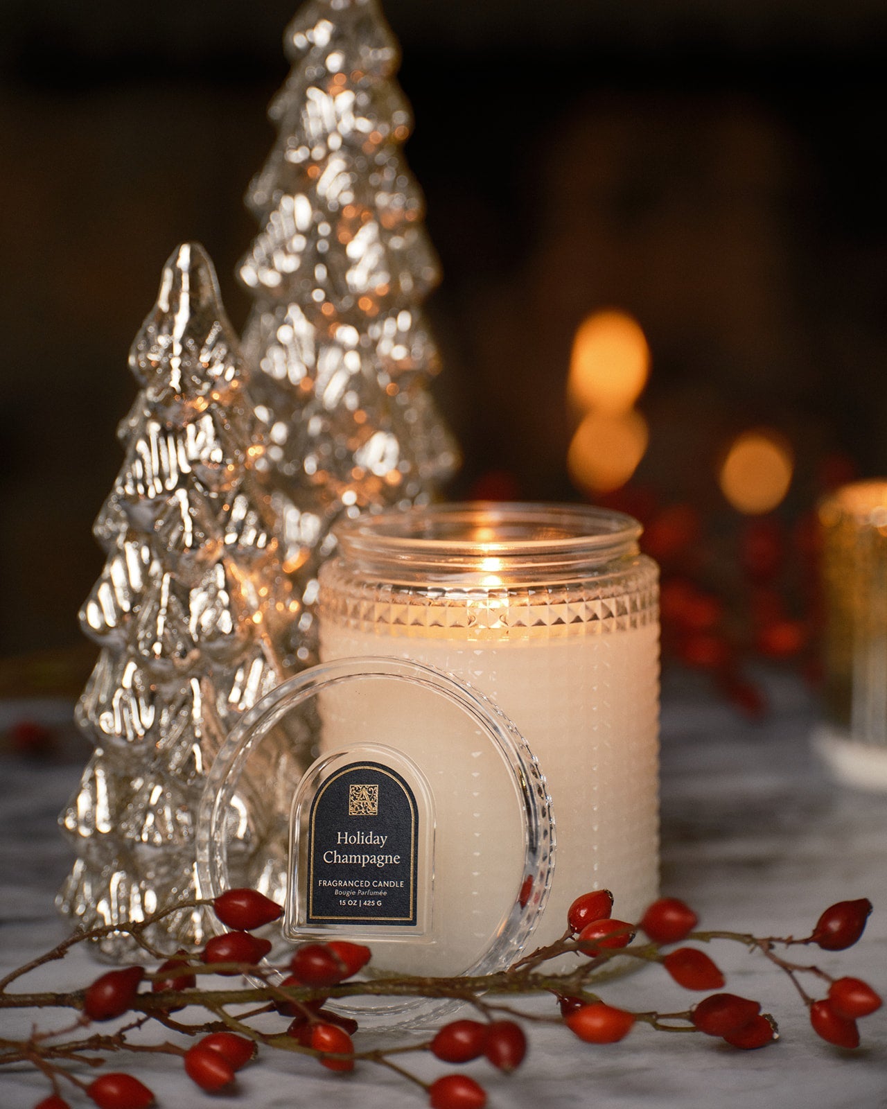 NEW! Holiday Champagne - Large Textured Glass Candle - 15 oz