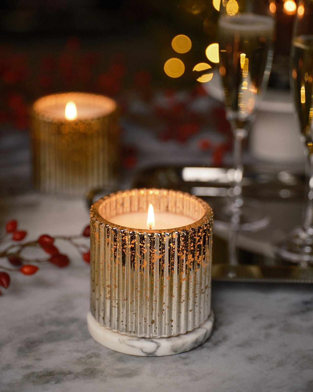 NEW! Holiday Champagne - Plaid Ribbed Glass Candle