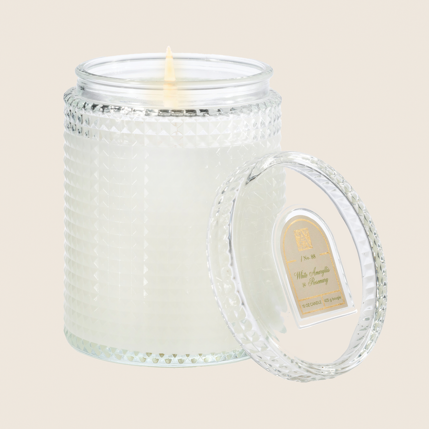 NEW! White Amaryllis - Textured Glass Candle with Lid