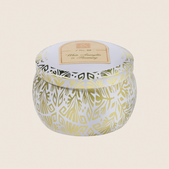 NEW! White Amaryllis & Rosemary - Printed Travel Tin Candle