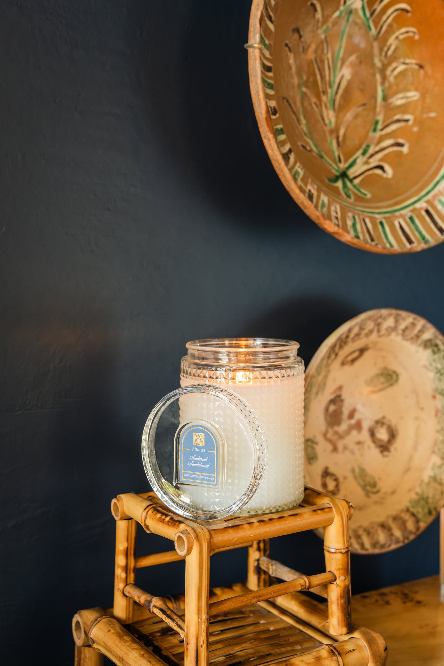 New! Sunkissed Sandalwood - Textured Glass Candle with Lid