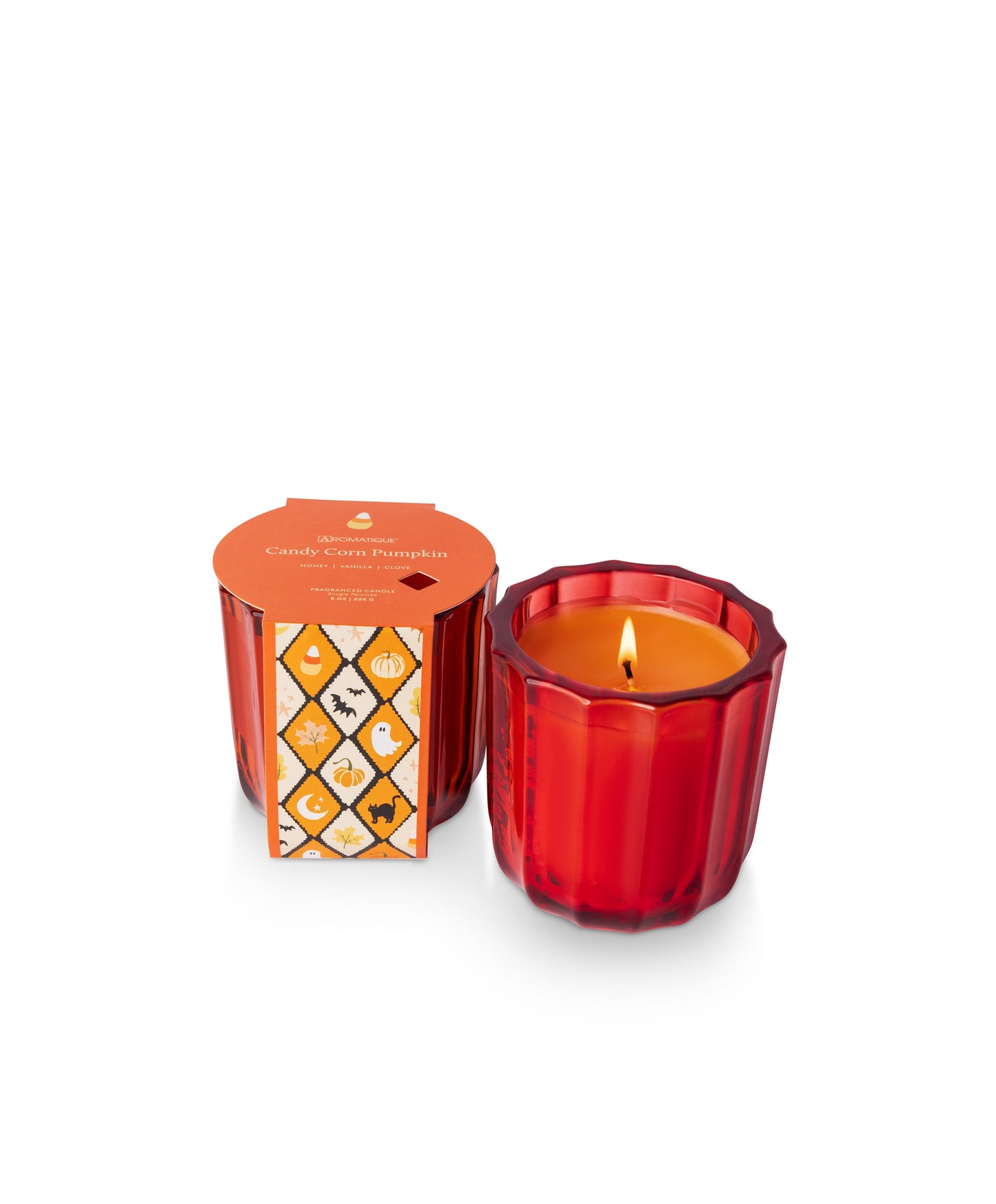 Candy Corn Pumpkin - Ribbed Glass Candle - Halloween Collection - 8 oz