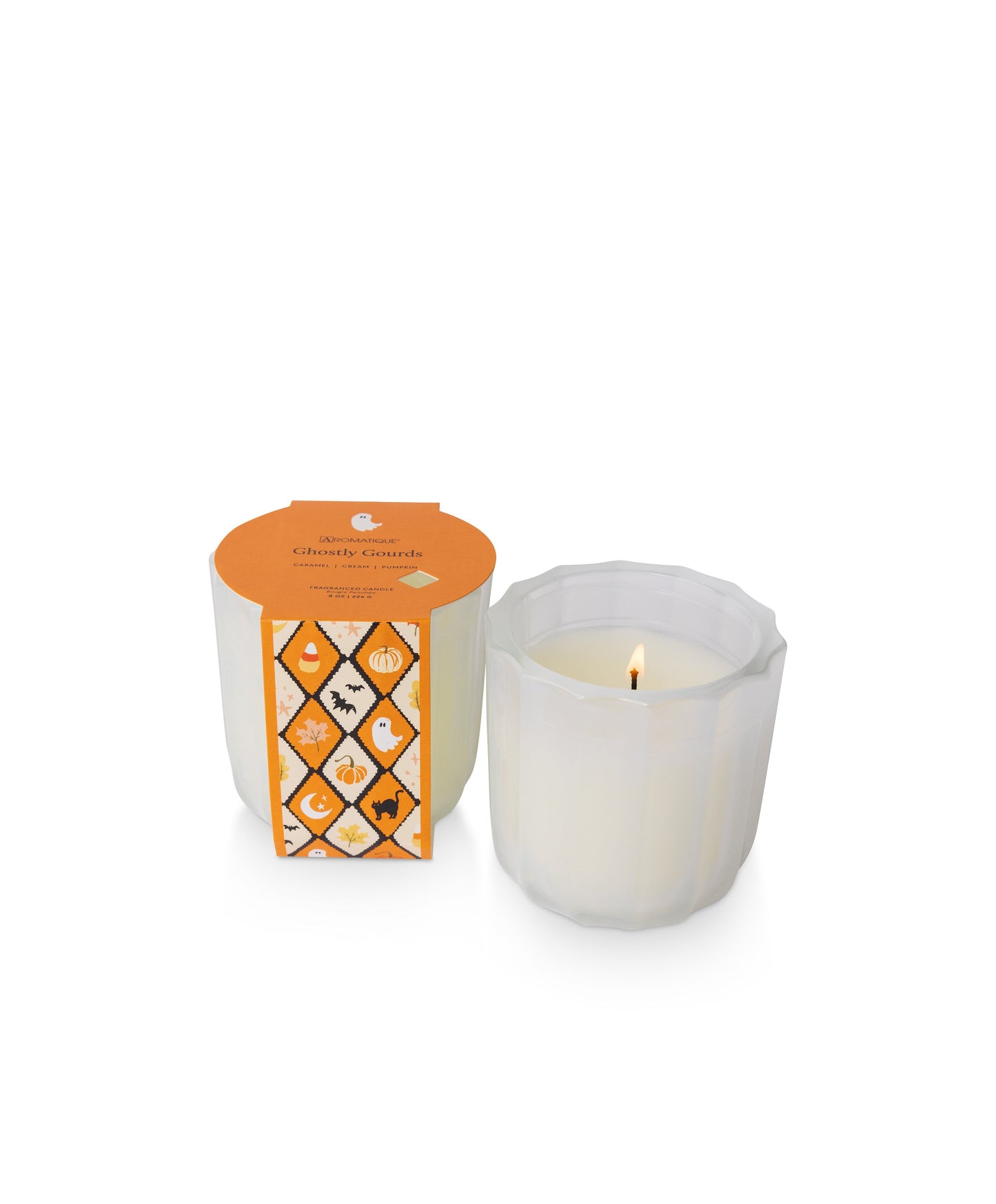 Ghostly Gourds - Ribbed Glass Candle - Halloween Collection - 8 oz