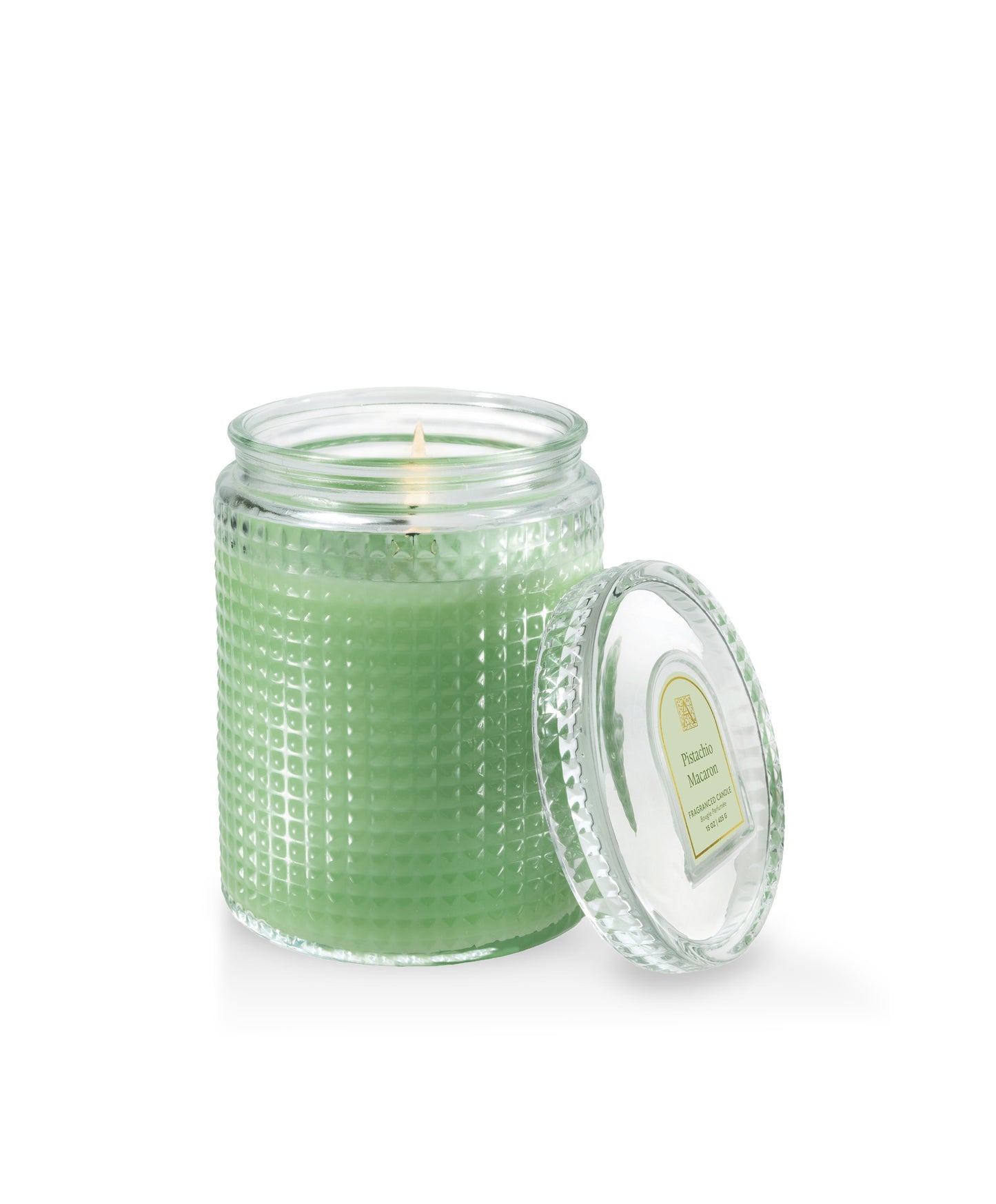 Pistachio Macaron - Textured Glass Candle with GlassLid