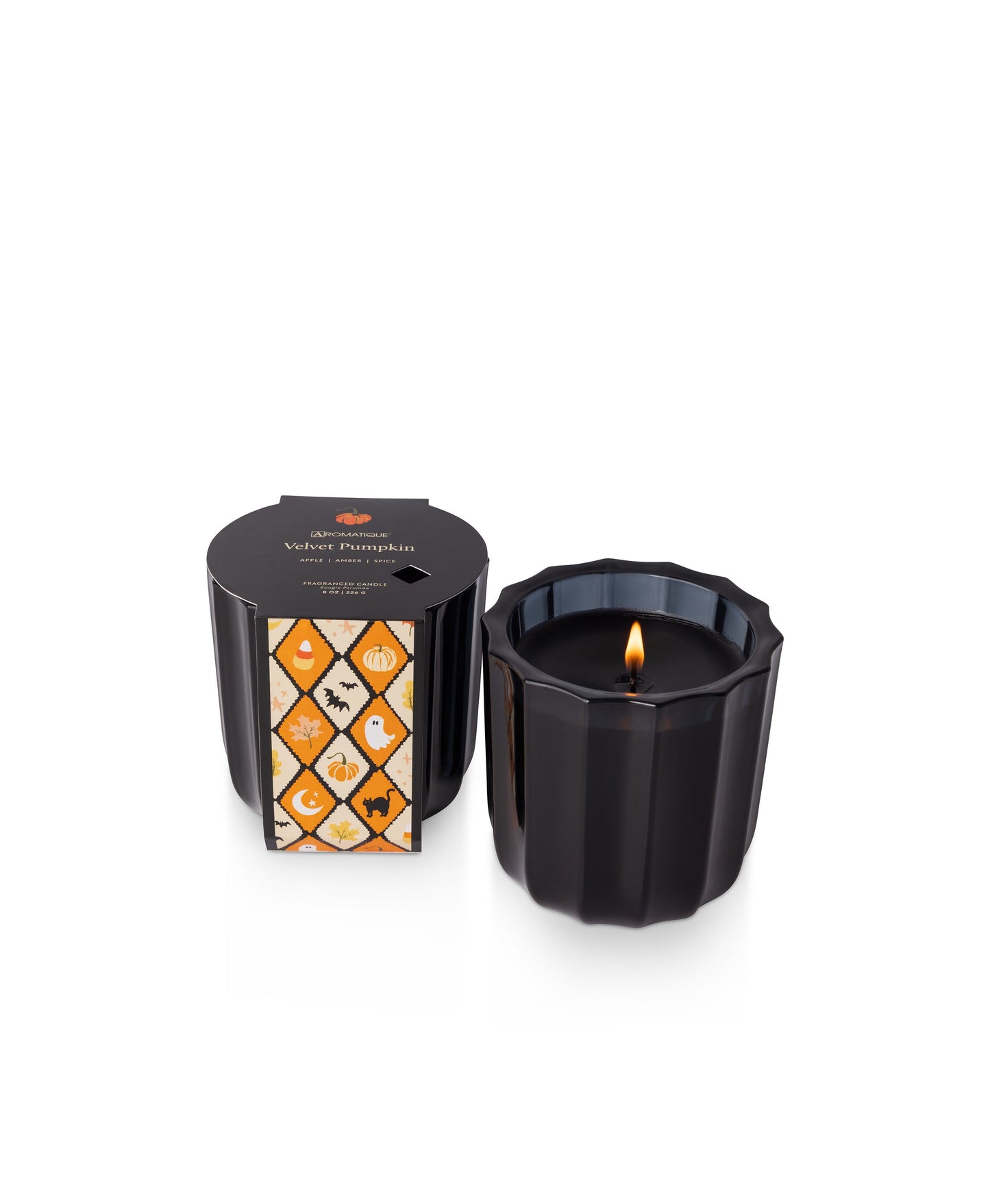 Velvet Pumpkin - Ribbed Glass Candle - Halloween Collection - 8 oz