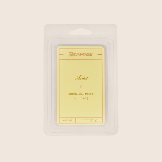 Sorbet Aroma Wax melts are fragranced with elements of lemon and lime entwined with peach, melon, and rose. Aromatique Wax Melts contain a set of 8 cubes made from 100% food-grade paraffin wax and a highly fragrant aroma - no wicks or flames needed.